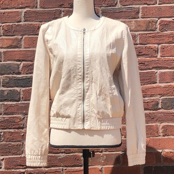 ANN TAYLOR Laser Cut Vegan Leather Bomber Jacket - Picture 2 of 8